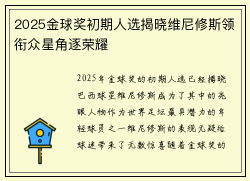 2025金球奖初期人选揭晓维尼修斯领衔众星角逐荣耀